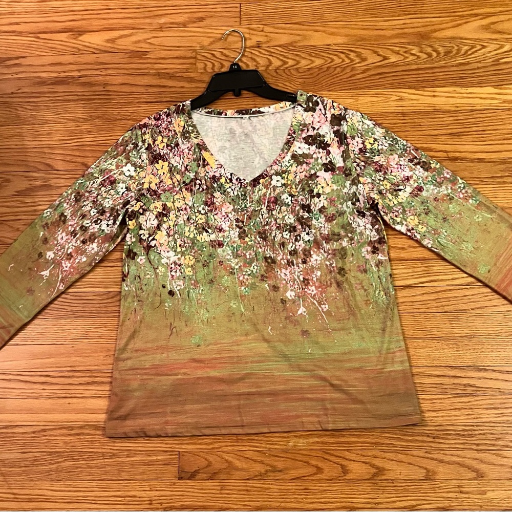 Lily Multicolor Floral V-Neck Tunic with Green Base